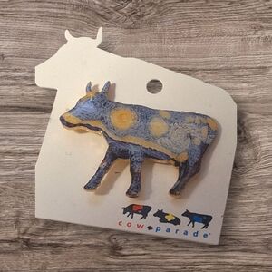 CowParade Blue and Gold Brooch Starry Starry COW
